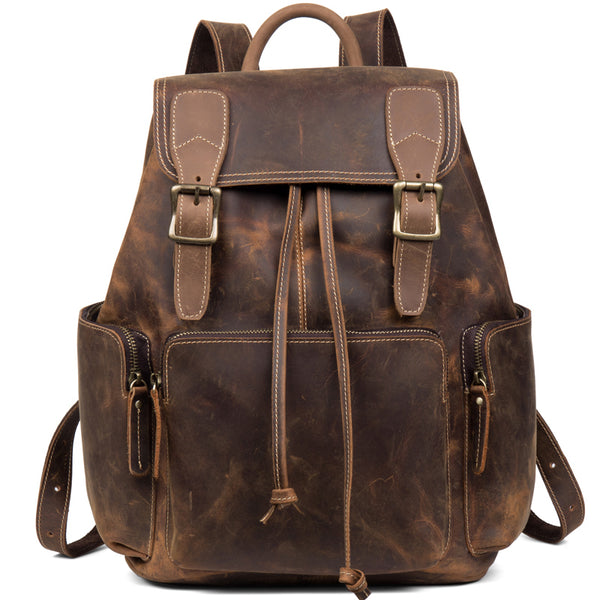 MANTIME OUTDOOR TRAVEL RETRO LEATHER BACKPACK IN BROWN - boopdo