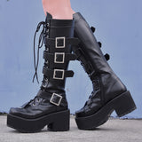 GOTHIC COSPLAY STYLE PLATFORM HIGH TUBE BOOTS WITH RIVETS - boopdo