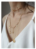 UZL DESIGN GOLD PLATE MULTIROW NECKLACE WITH COIN AND CROSS PENDANT - boopdo