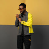NFWYS METEORITE RIPPED DENIM JEAN JACKET IN YELLOW GRAY - boopdo