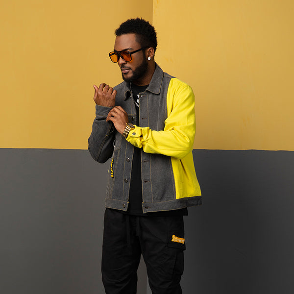 NFWYS METEORITE RIPPED DENIM JEAN JACKET IN YELLOW GRAY - boopdo