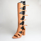 PROVA PERFETTO BOHEMIAN STYLE HIGH HEELED KNEE HIGH LEATHER SANDALS - boopdo