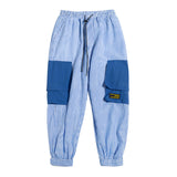 KIKO GORLA STRIPED SEERSUCKER CASUAL JOGGER PANTS IN BLUE - boopdo