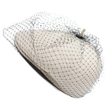 MQUEEN WHITE WOOL BERET WITH BLACK MESH DETAIL 18LLDM1246 - boopdo