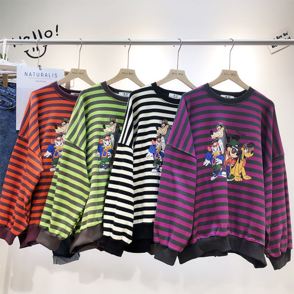 BOOPDO DESIGN RETRO STRIPED SWEATSHIRT WITH LARGE PRINT - boopdo