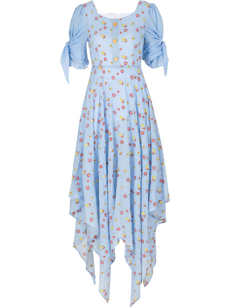 SINCE THEN SQUARE NECK MAXI DRESS IN BLUE DITSY FLORAL PRINT - boopdo