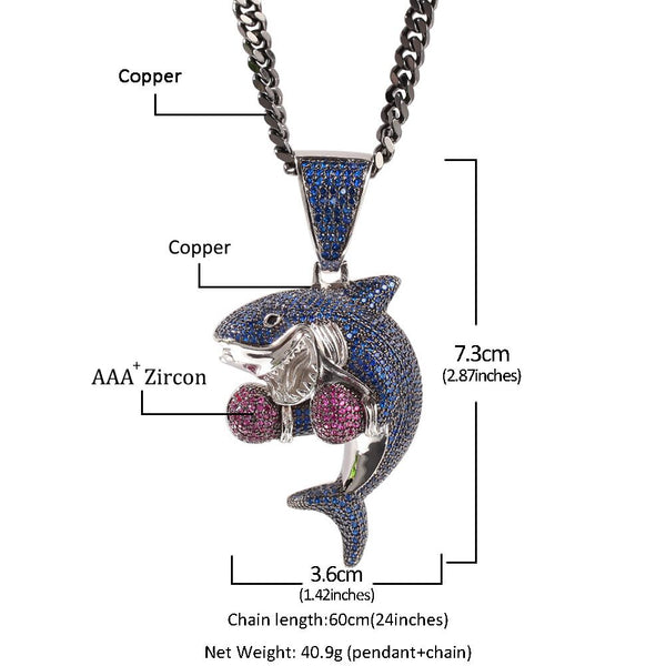 ZACKZIE ZIRCON ALUMINA BOXING SHARK PENDANT NECKLACE - boopdo