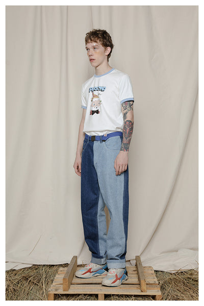 TYAKASHI CONTRAST COLOR SKATER JEANS - boopdo
