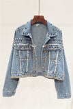 SHILO ROCKO RETRO OLD FASHION STYLE DENIM JEAN WOMEN JACKET WITH RIVET - boopdo