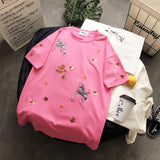 BOOPDO DESIGN SEQUIN STAR AND HORSE EMBROIDERY LONGLINE T SHIRT - boopdo