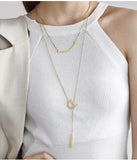 UZL DESIGN GOLD PLATED LAYERED CURB CHAIN NECKLACE WITH T BAR AND LETTER PENDANT - boopdo