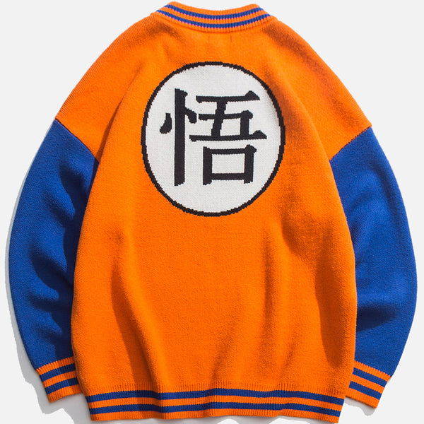 ANIME DRAGON BALL CHINESE CHARACTER CREW NECK KNIT SWEATER - boopdo