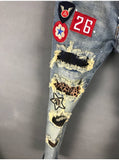 DSTWUPS AMR RIPPED PATCH BADGE RETRO DENIM JEANS IN LIGHT BLUE - boopdo