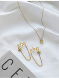 UZL DESIGN EXCLUSIVE CHAIN LINK EARRINGS WITH KING LETTER IN GOLD PLATE - boopdo