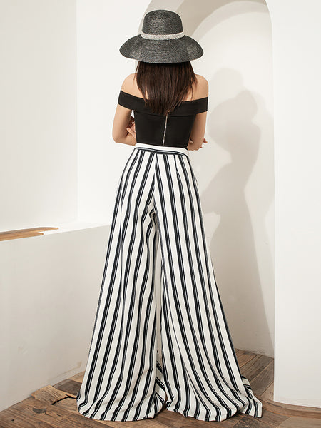 VERRAGE WIDE LEG TROUSERS IN BLACK STRIPE - boopdo