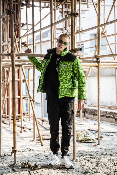 NFWYS FIZOLA HOLOGRAPHIC HIGH NECK BOMBER JACKET IN GREEN CAMO - boopdo