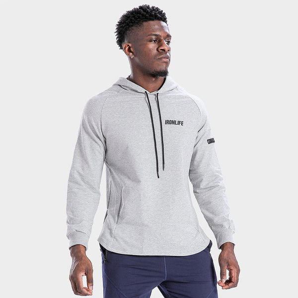 IRON LIFE FITNESS PERFORMANCE SPORTSWEAR HOODED SWEATSHIRT IN GRAY - boopdo