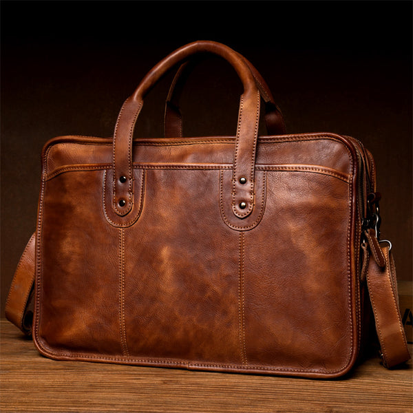 MANTIME HYPERSPACE ZEBROP HANDMADE LEATHER BRIEFCASE 15 INCHES HANDBAGS - boopdo