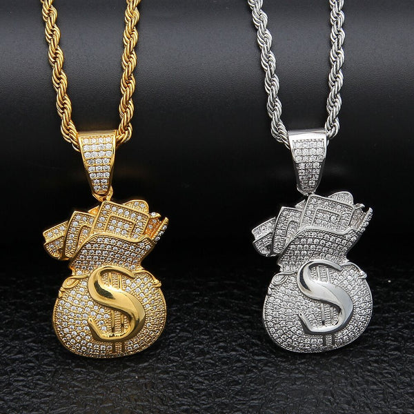 TREVORZA ZIRCON MONEY BAG JEWELRY NECKLACE - boopdo