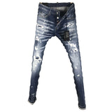 DSQ STRETCH SLIM RIPPED HOLE PATCH JEANS IN BLUE - boopdo