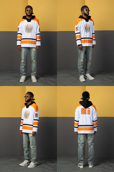 NFWYS KOAK HOCKEY V NECK SWEATSHIRT IN ORANGE WHITE - boopdo