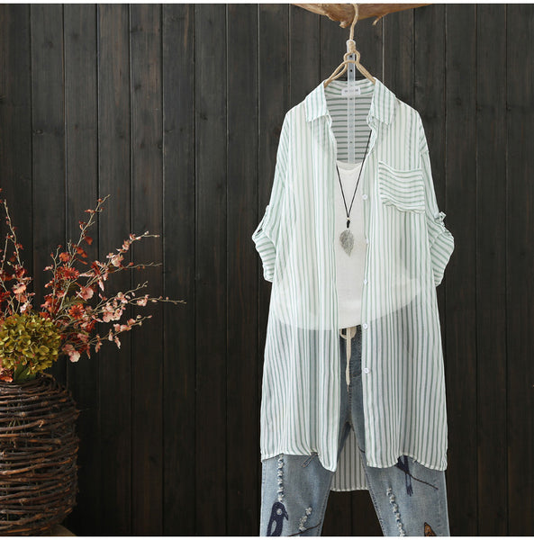 AUTUMN BUTTON FRONT TUNIC TOP IN NATURAL STRIPE - boopdo