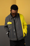 NFWYS METEORITE RIPPED DENIM JEAN JACKET IN YELLOW GRAY - boopdo