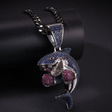 ZACKZIE ZIRCON ALUMINA BOXING SHARK PENDANT NECKLACE - boopdo
