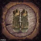 ARTKA LACE UP HEELED SANDALS IN DARK GREEN - boopdo
