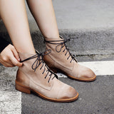 WAZALO BRITISH MARTINA FROSTED LEATHER ANKLE BOOTS - boopdo