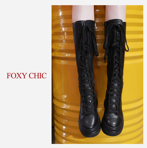 FOXY CHIC SHIRLEY ANDERSON DESIGN CHUNKY HIGH HEELED LEATHER BOOTS - boopdo