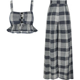 SINCE THEN VINTAGE INSPIRED BUTTON THROUGH CROP TOP AND WIDE LEG TROUSERS IN CHECK - boopdo