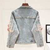 TRISCHA ROCO HANDMADE THREE DIMENSIONAL FLOWER EMBROIDERED DENIM JACKET - boopdo