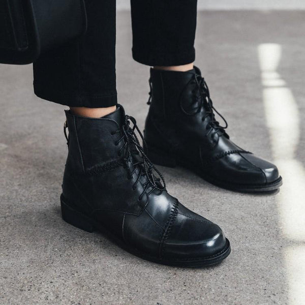 JERSY MARAKITO COOL PUNK FLAT LEATHER ANKLE BOOTS - boopdo
