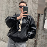 8GIRLS FAUX LEATHER BOMBER JACKET IN BLACK - boopdo