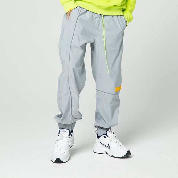 NFWYS ZAOBAMO HAMMER SHAPED STRIPED REFLECTIVE SWEATPANTS IN GRAY - boopdo