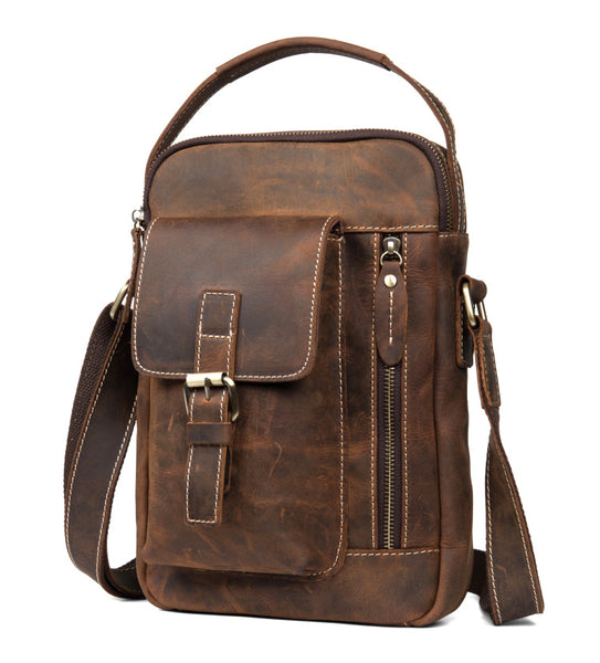 MANTIME FALCONS MCCOX HANDMADE LEATHER MESSENGER HAND BAG IN BROWN - boopdo