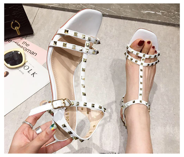 BOOPDO DESIGN STUDDED CLEAR HEELED SANDALS - boopdo
