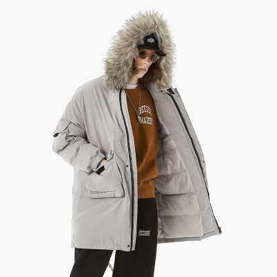 SWAGGER SHOTE MID LENGTH FAUX FUR COLLAR HOODED JACKET - boopdo