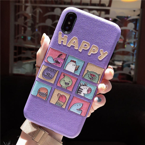 HAPPY EMBOSSED NAME IPHONE ANTI FALL PHONE CASES IN PURPLE - boopdo