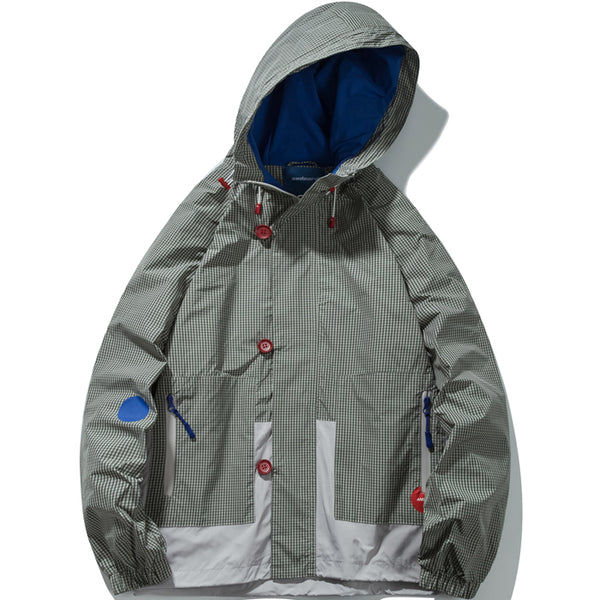 COSMICA TRENCH COLIC WINDBREAKER HOODED PLAID JACKET - boopdo