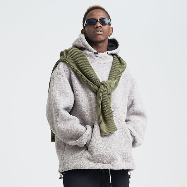 SHOTE SINN HE ON THE EDGE VELVET HOODED SWEATER WITH KANGAROO POCKET - boopdo