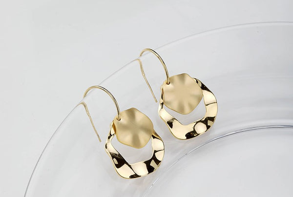 UZL DESIGN GOLD PLATED PULL THROUGH EARRINGS WITH CUT OUT DOUBLE CIRCLE - boopdo