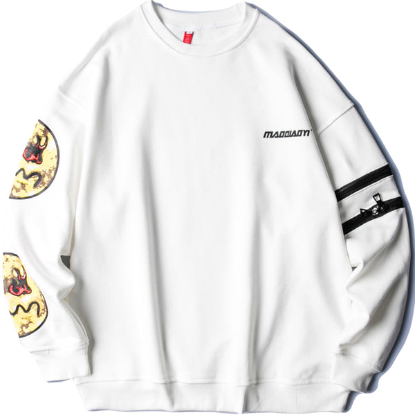 MADDIAOYI ZACPO FLAME EYES FACE PRINT CREW NECK SWEATSHIRT - boopdo