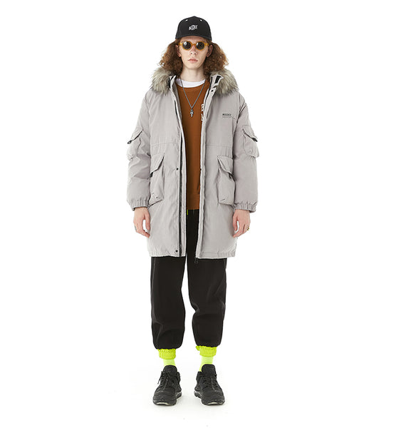 SWAGGER SHOTE MID LENGTH FAUX FUR COLLAR HOODED JACKET - boopdo