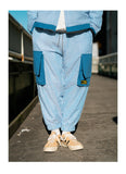 KIKO GORLA STRIPED SEERSUCKER CASUAL JOGGER PANTS IN BLUE - boopdo