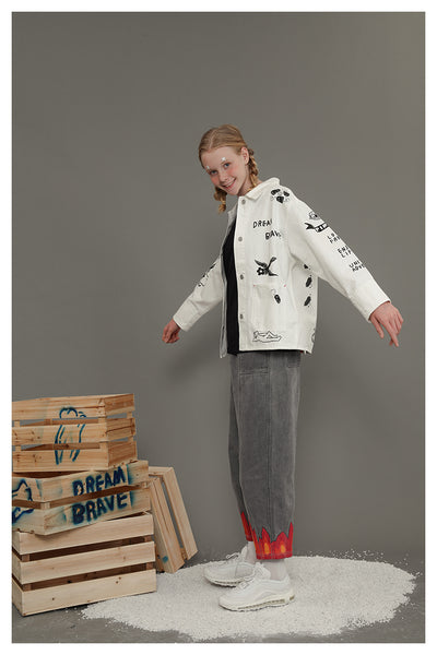 TYAKASHI ALL OVER PRINT DENIM JACKET IN WHITE - boopdo