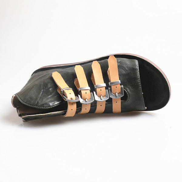 PROVA PERFETTO HUFFO ROMAN OPEN TOE FLAT SOLE LEATHER SANDALS - boopdo