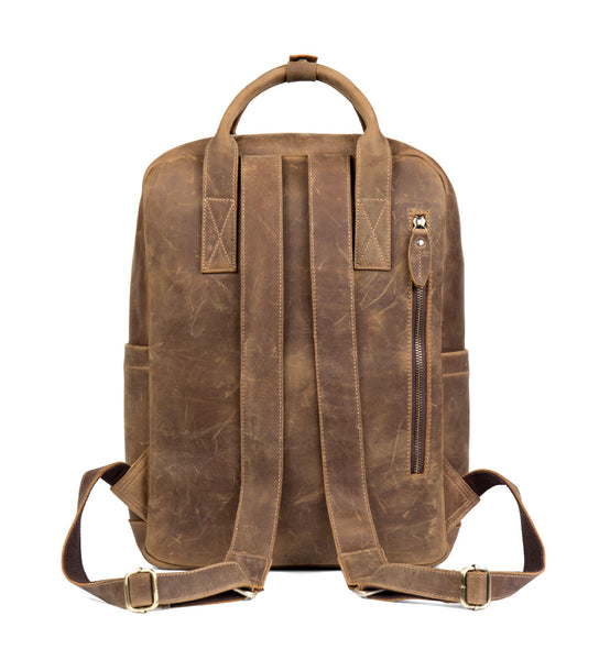 MANTIME EIGHTH AVENUE RETRO HANDMADE OUTDOOR 15 INCHES LEATHER BACKPACK IN BROWN - boopdo