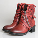 PROVA PERFETTO ELLISA STYLE THICK SOLED LEATHER ANKLE BOOTS WITH RIVET - boopdo